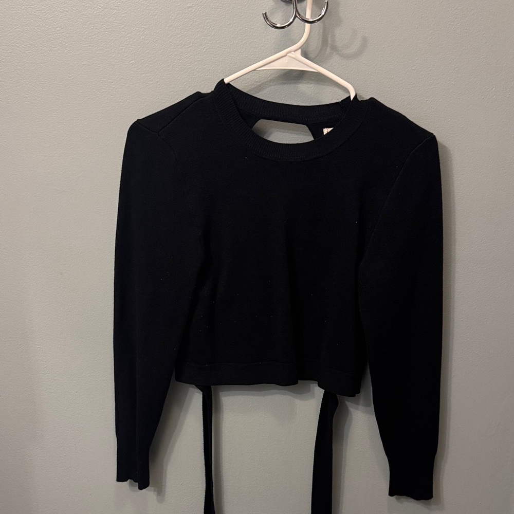 Black Cropped Tie-Back/Open-Back Sweater Top